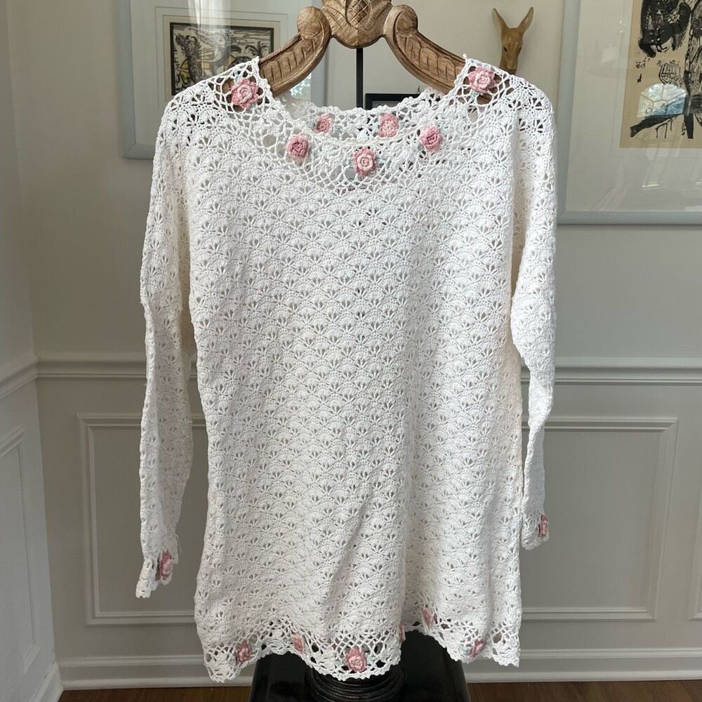 Vintage 80s Denim Republic Grannycore Cottagecore Pastel Floral Sweater S
